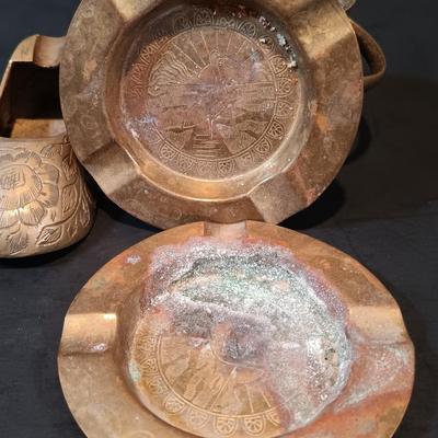 LOT 134: Brass Collection- Stowe Trap Rock Co. Nautical Thermometer, Vase, Candlestick Holders & More