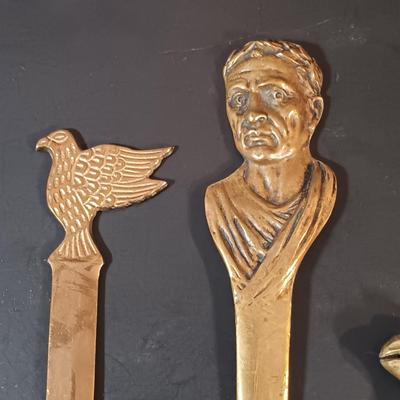 LOT 134: Brass Collection- Stowe Trap Rock Co. Nautical Thermometer, Vase, Candlestick Holders & More