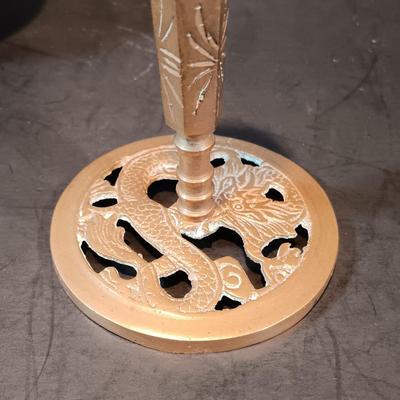 LOT 134: Brass Collection- Stowe Trap Rock Co. Nautical Thermometer, Vase, Candlestick Holders & More