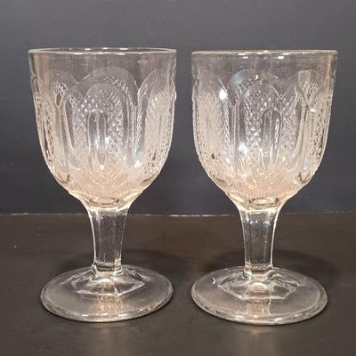 LOT 135: Brass Candlestick Holders with Crystal Vase and Water Goblets