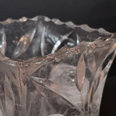 LOT 135: Brass Candlestick Holders with Crystal Vase and Water Goblets