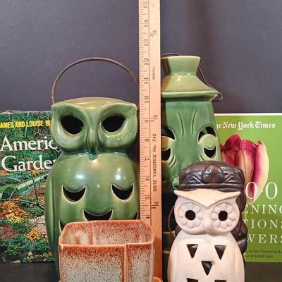LOT 207: Green Pottery Votive Holders, S. Ballard Signed Pottery Planter & More
