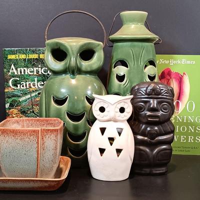 LOT 207: Green Pottery Votive Holders, S. Ballard Signed Pottery Planter & More