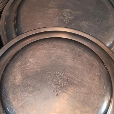 LOT 210: Pewter - Napkin Rings, Plates, Creamer, Sugar Bowl & More