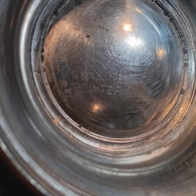 LOT 211: Silverplated Candlestick Holders with Pewter Mugs, Ice Cream Bowls & More
