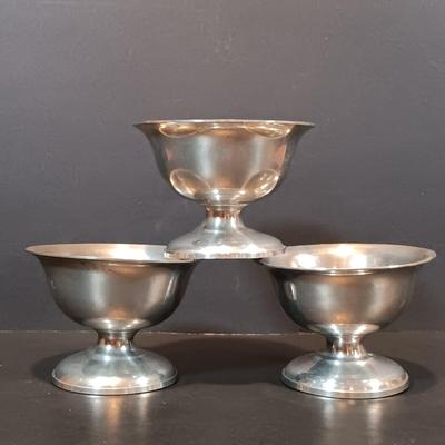 LOT 211: Silverplated Candlestick Holders with Pewter Mugs, Ice Cream Bowls & More