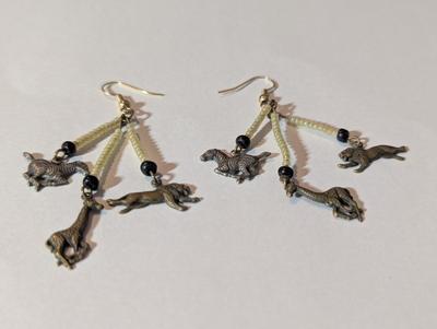 Chandelier Beaded Earrings Zebra Lion & Giraffe Charms #9