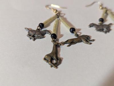 Chandelier Beaded Earrings Zebra Lion & Giraffe Charms #9