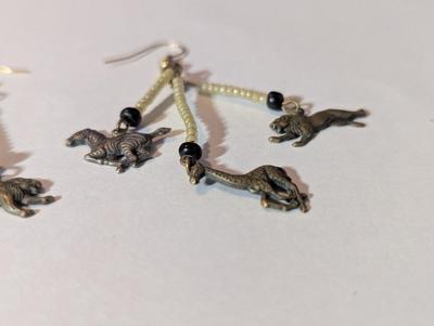 Chandelier Beaded Earrings Zebra Lion & Giraffe Charms #9