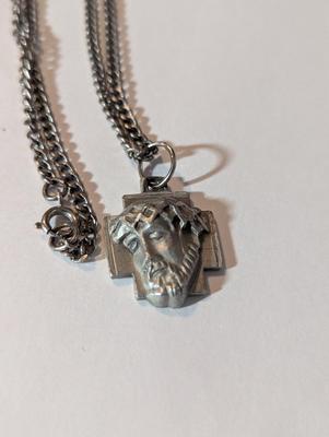 Pewter Jesus Christ Necklace & Pendant & St Christoper Medal With Necklace #13