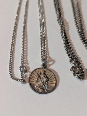 Pewter Jesus Christ Necklace & Pendant & St Christoper Medal With Necklace #13