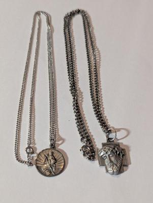 Pewter Jesus Christ Necklace & Pendant & St Christoper Medal With Necklace #13