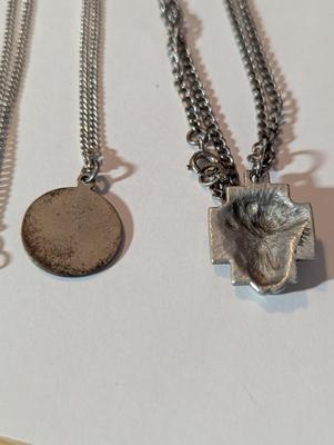 Pewter Jesus Christ Necklace & Pendant & St Christoper Medal With Necklace #13