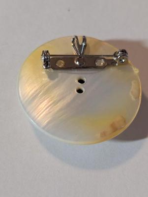 Victorian Jet Button w/Enamel ca. 1880-1900 Set On Vintage White Pearl 1930's - 1940's #14