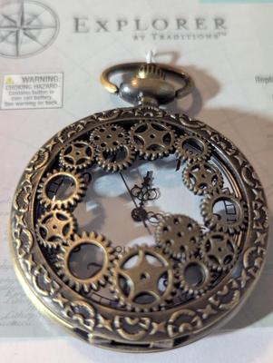 Quartz Steampunk Skeleton Gearing Pocket Watch #18