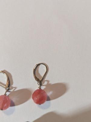 Vintage Drop Earrings Pink Bead Dangle Earrings & Double Dolphin Design Pendant #23