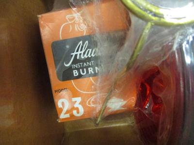 Aladdin Floral Lamp Shade Glass Oil Lamp With Red Base #5