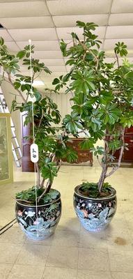 Decor - XL Matched Famille Noir Fish Bowls with Faux Trees