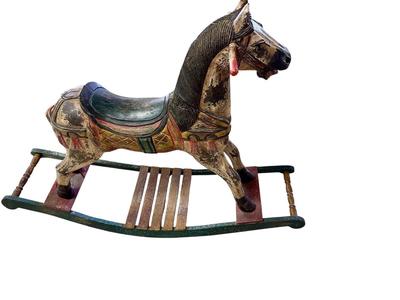 Furniture - Antique Wood Rocking horse w/ glass eyes missing most of the tail