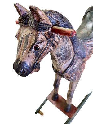 Furniture - Antique Wood Rocking horse w/ glass eyes missing most of the tail