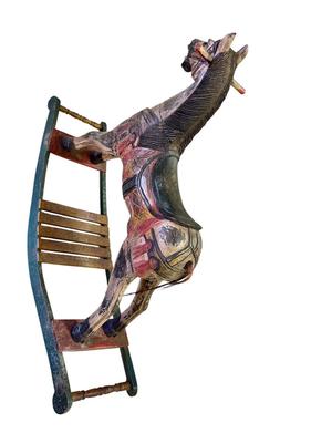 Furniture - Antique Wood Rocking horse w/ glass eyes missing most of the tail