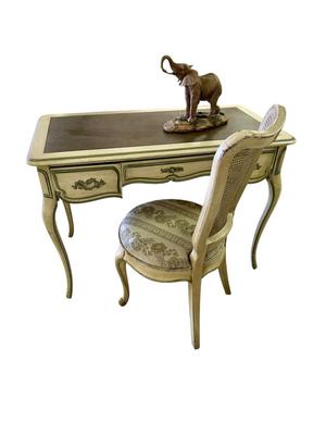 Furniture - French style desk & cane back chair with elephant decor