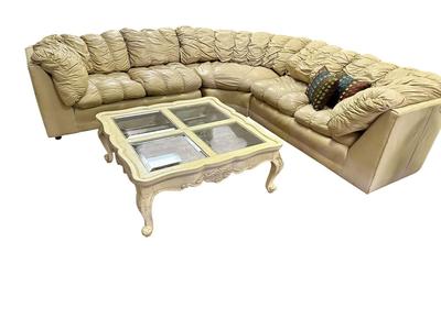 Furniture - Leather Sectional & Glass top Coffee Table