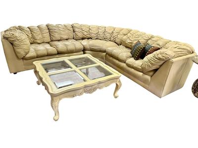 Furniture - Leather Sectional & Glass top Coffee Table