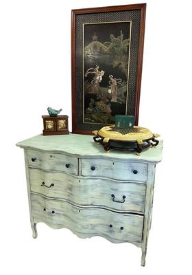 Furniture, Decor, & Art. Shabby Chic Blue chest Oriental Art & Semiprecious Chinese Checkers