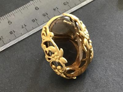 Glow By Sheila Fajl Smokey Quartz 18 k brushed Gold Statement Ring