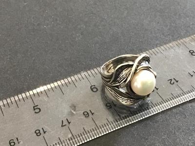 Gorgeous Statement Genuine Pearl 925 Israel Signed Modernist Oxidized