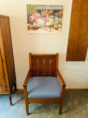 TIGER WOOD CHAIR AND MARY CAY CROWLEY PAINTING
