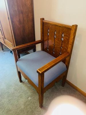 TIGER WOOD CHAIR AND MARY CAY CROWLEY PAINTING