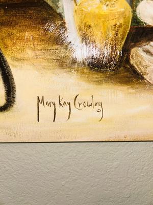 TIGER WOOD CHAIR AND MARY CAY CROWLEY PAINTING