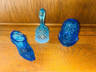 FENTON HOBNAIL BELL, VOTIVE CANDLE HOLDER AND SHOE