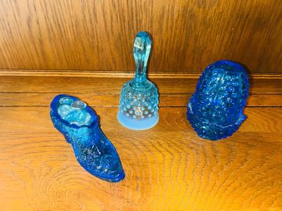 FENTON HOBNAIL BELL, VOTIVE CANDLE HOLDER AND SHOE