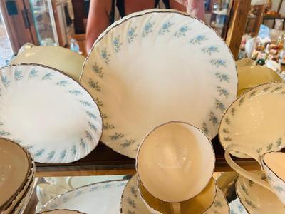 BEAUTIFUL LENOX CHINA, SILVER WITH BLUE FLOWERS