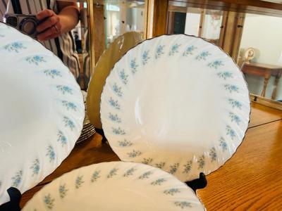 BEAUTIFUL LENOX CHINA, SILVER WITH BLUE FLOWERS
