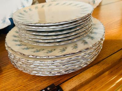 BEAUTIFUL LENOX CHINA, SILVER WITH BLUE FLOWERS
