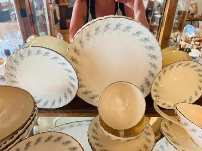BEAUTIFUL LENOX CHINA, SILVER WITH BLUE FLOWERS