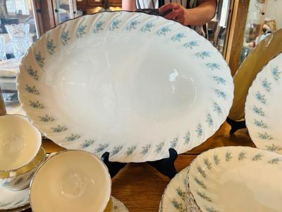 BEAUTIFUL LENOX CHINA, SILVER WITH BLUE FLOWERS