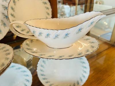 BEAUTIFUL LENOX CHINA, SILVER WITH BLUE FLOWERS