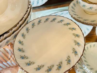 BEAUTIFUL LENOX CHINA, SILVER WITH BLUE FLOWERS