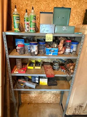 Sale Photo Thumbnail #1303: G130-Metal shop shelf plus contents