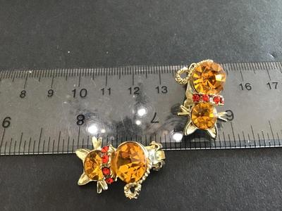 Vintage Orange Rhinestone Clip on Earrings
