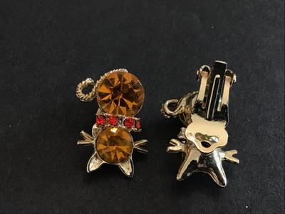 Vintage Orange Rhinestone Clip on Earrings