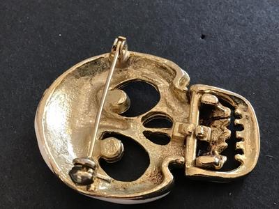 Vintage Enamel Skeleton. Moving Jaw Brooch Metal