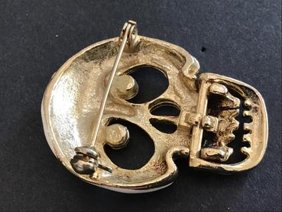 Vintage Enamel Skeleton. Moving Jaw Brooch Metal
