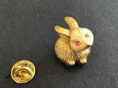 Marked Gold Crown Bobble Head Spring Rabbit pin Brooch