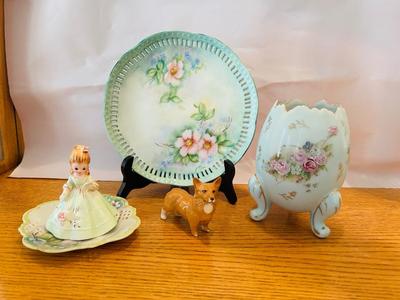 PRETTY LITTLE BELL, CORGY, PLATE AND EGG SHELL VASE